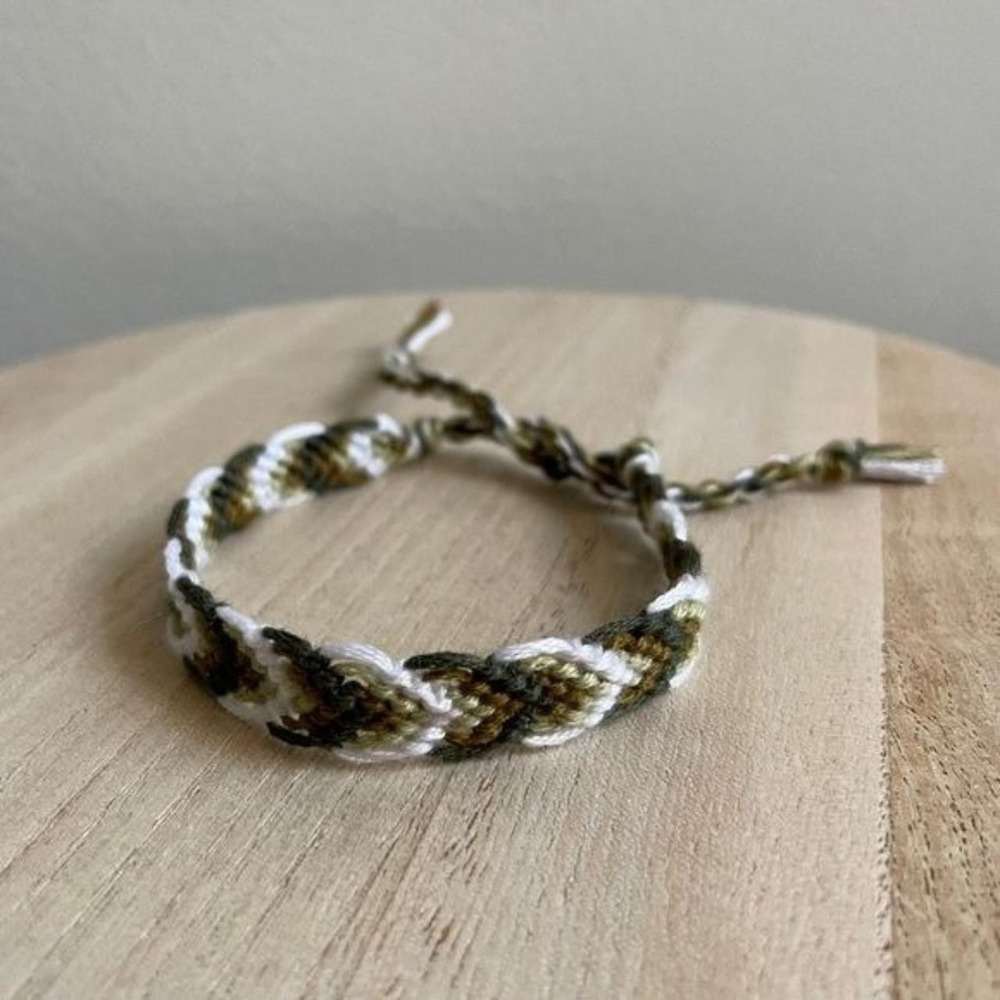 Handmade Woven Friendship Bracelet OS Olive Green Women Braided Cotton